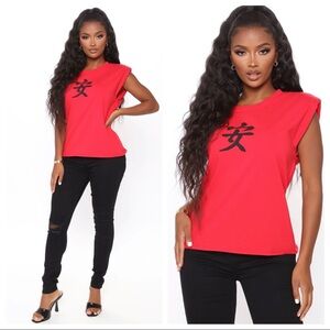 NWT FASHION NOVA Tranquility Padded Shoulder Crop Top in Red/Black